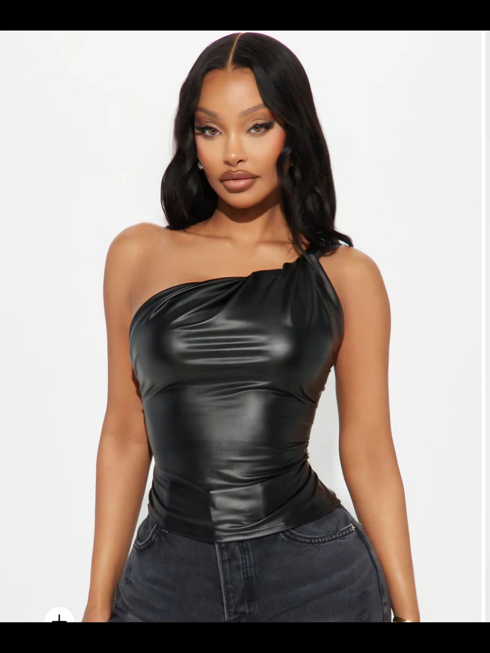 Fashion Nova Black One-Shoulder Faux Leather Camisole